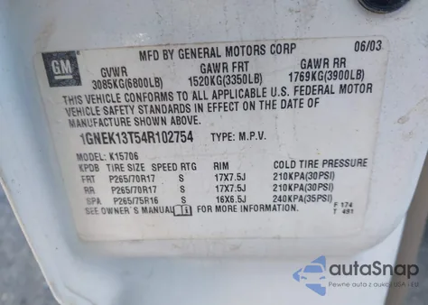 2004 Chevrolet Tahoe Z71 из США, поврежденный, VIN 1GNEK13T54R102754